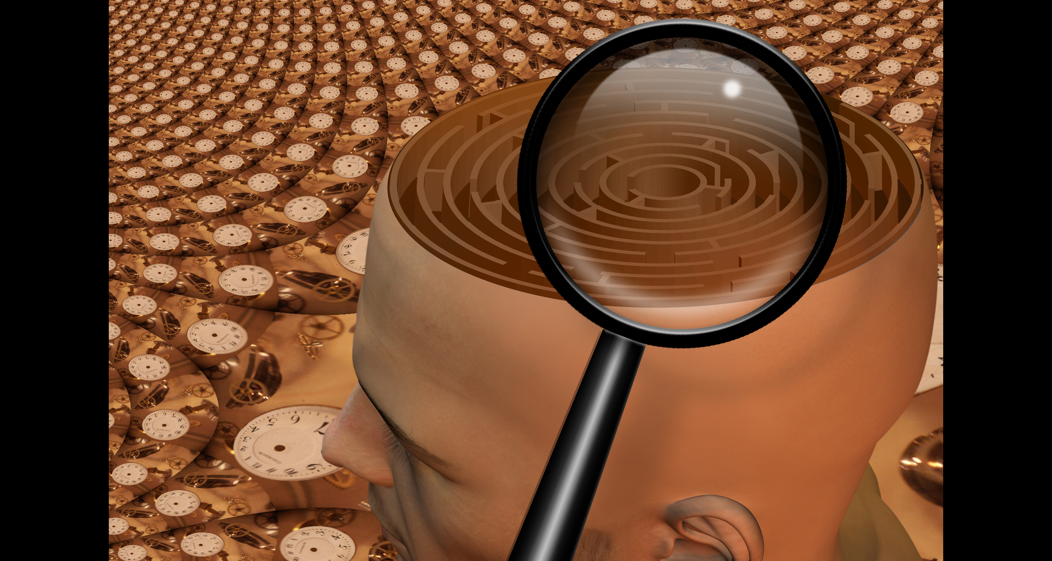 Loupe sur labyrinthe dans une tête