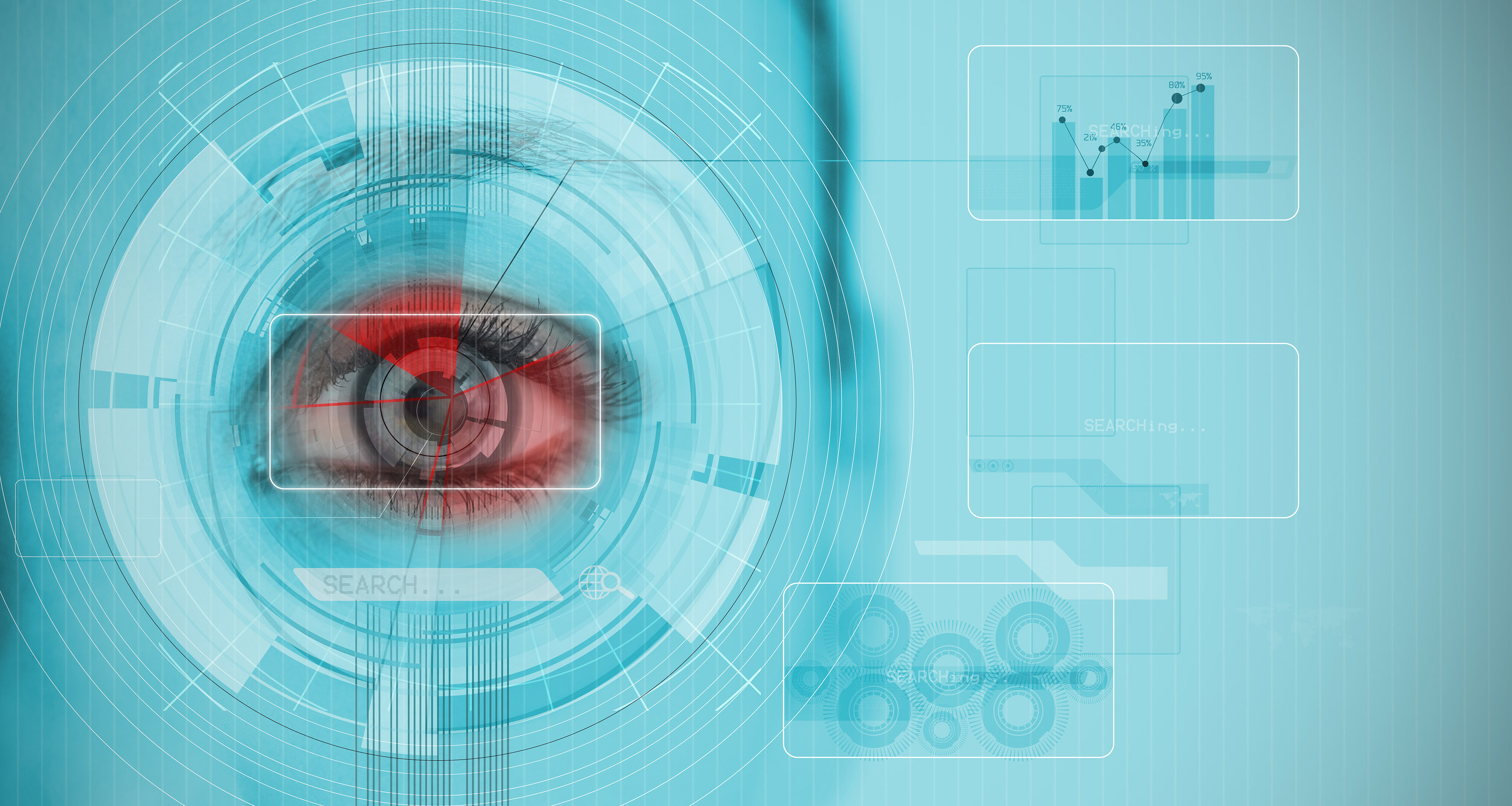 gros plan d'un oeil avec graphiques