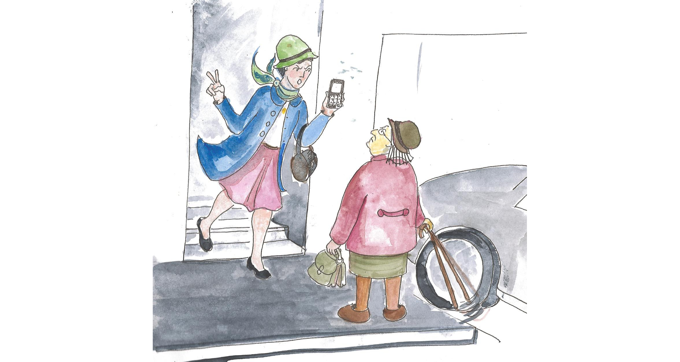 Illustration vieille dame cognant la voiture Illustration vieille dame cognant la voiture